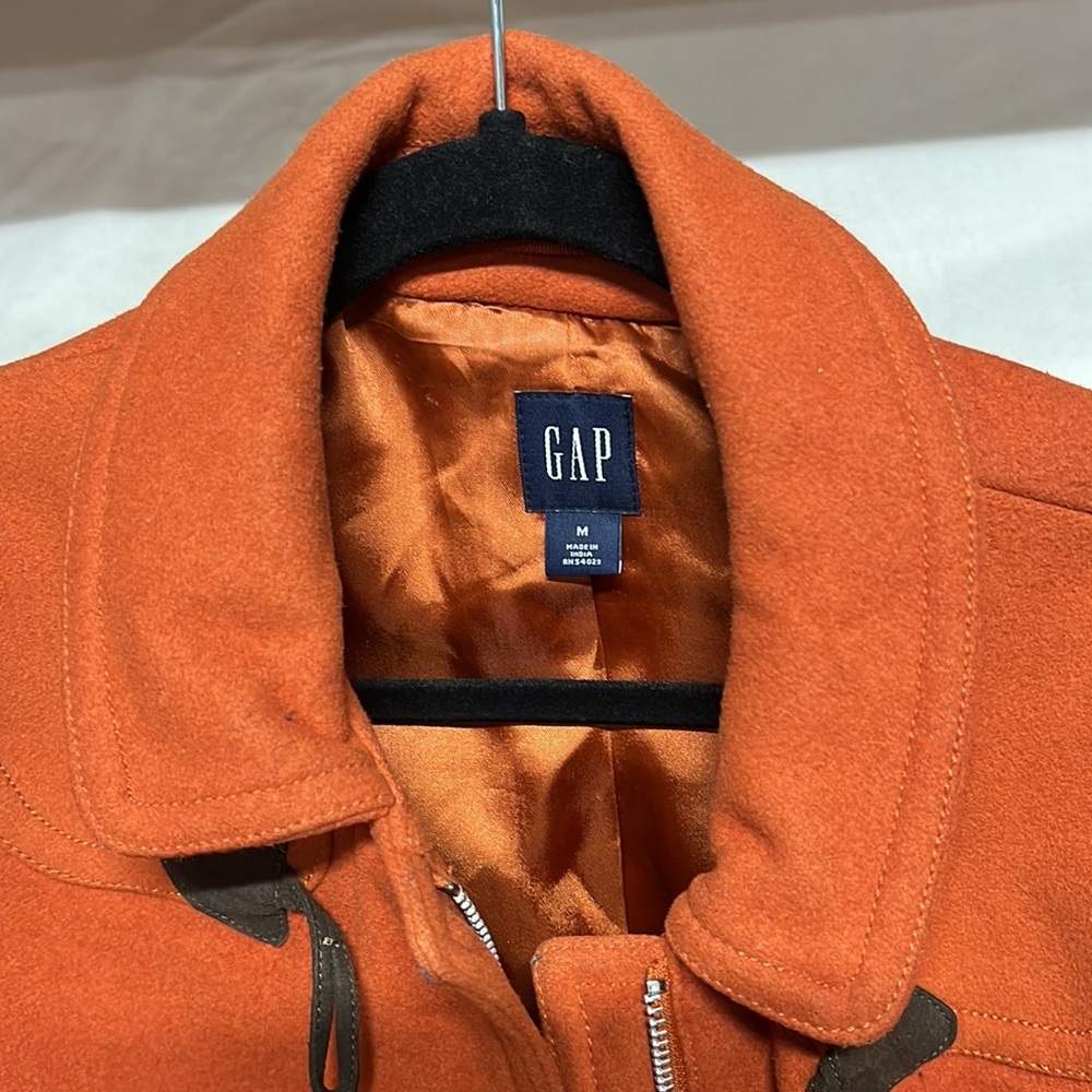 Gap Long Sleeve Full Zip Orange Jacket Toggle Pea Coat Wool Blend Womens M - Picture 11 of 12